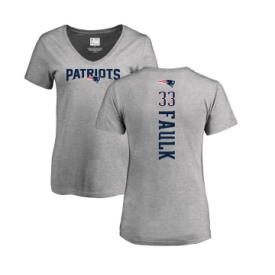 Football Women's New England Patriots #33 Kevin Faulk Ash Backer V-Neck T-Shirt
