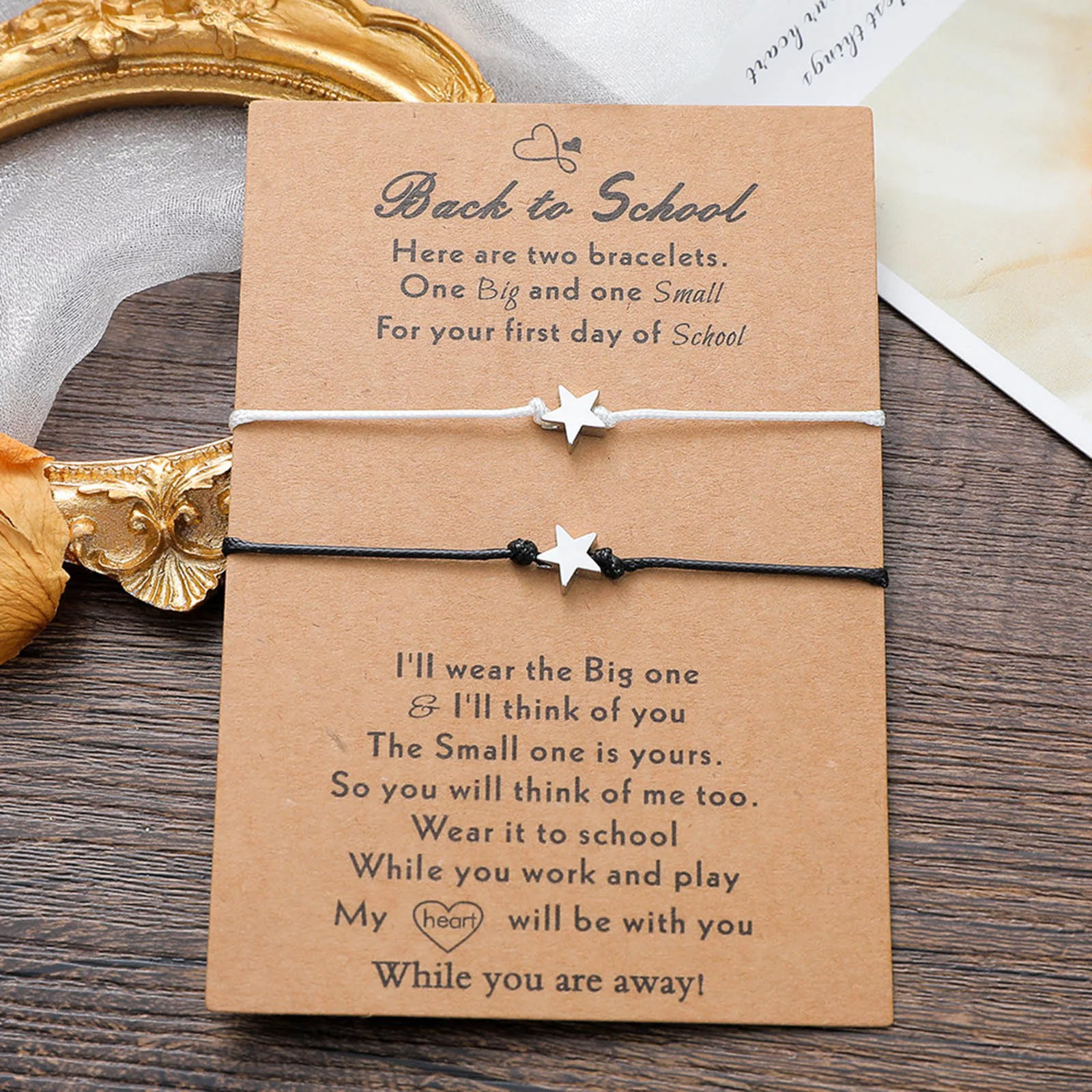 BOLUOYI Graduation Dress 2Pcs Star Bracelet Back to School Gift Bracelet Plus Card Back to School Gifts Bracelet Set for 2 First Day of School Bracelet Mommy and Me Bracelets for Mother - Curated Treasures Market