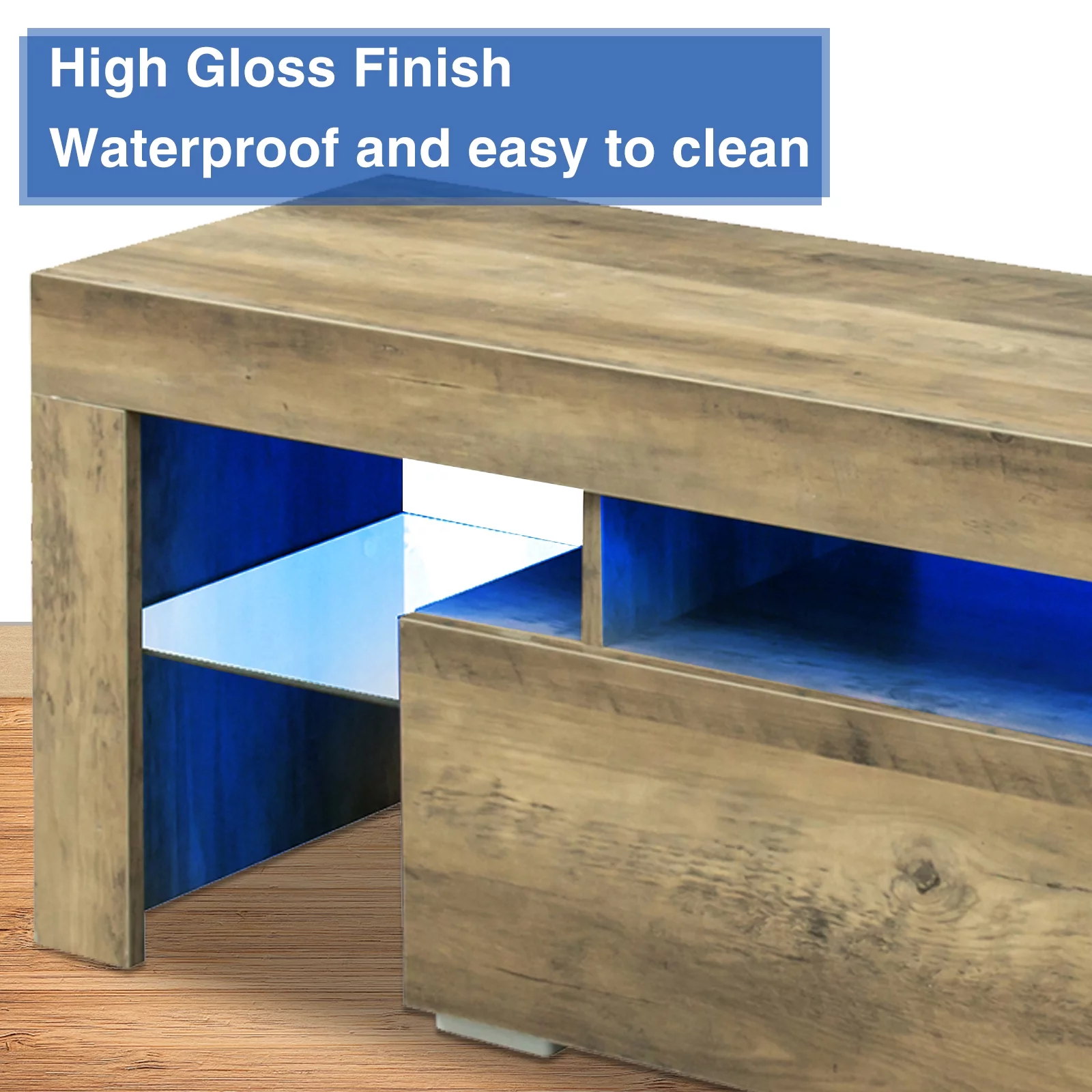 TV Stand with LED RGB Lights, Modern Entertainment Center Media Console Table Gaming TV Stand Cabinet with Drawer Glass Shelves for 55 inch TVs living Room Bed Room Furniture (Grey Oak) - Curated Treasures Market