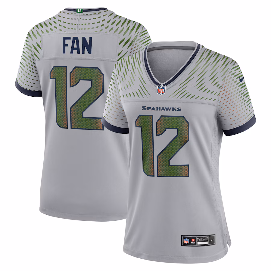 Women's Seattle Seahawks 12s Nike Wolf Gray 2025 Rivalries Collection Game Jersey