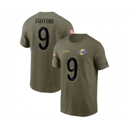 Men's Los Angeles Rams #9 Matthew Stafford 2022 Olive Salute to Service T-Shirt