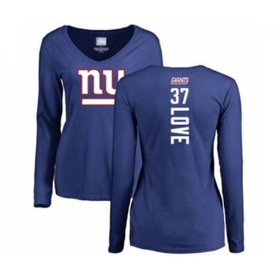 Football Women's New York Giants #37 Julian Love Royal Blue Backer Long Sleeve T-Shirt