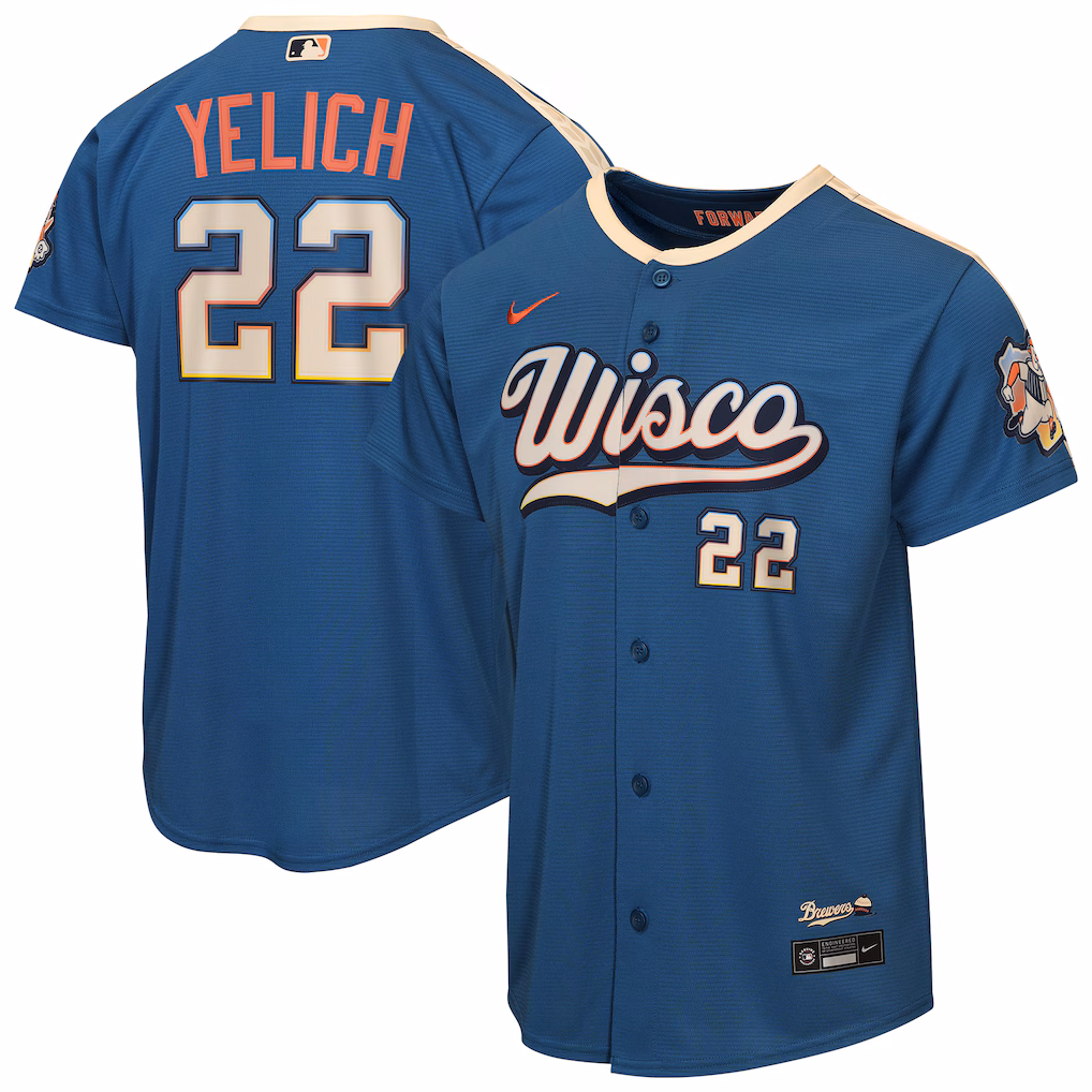 Youth Milwaukee Brewers Christian Yelich Nike Mineral Blue 2026 City Connect Stadium Jersey