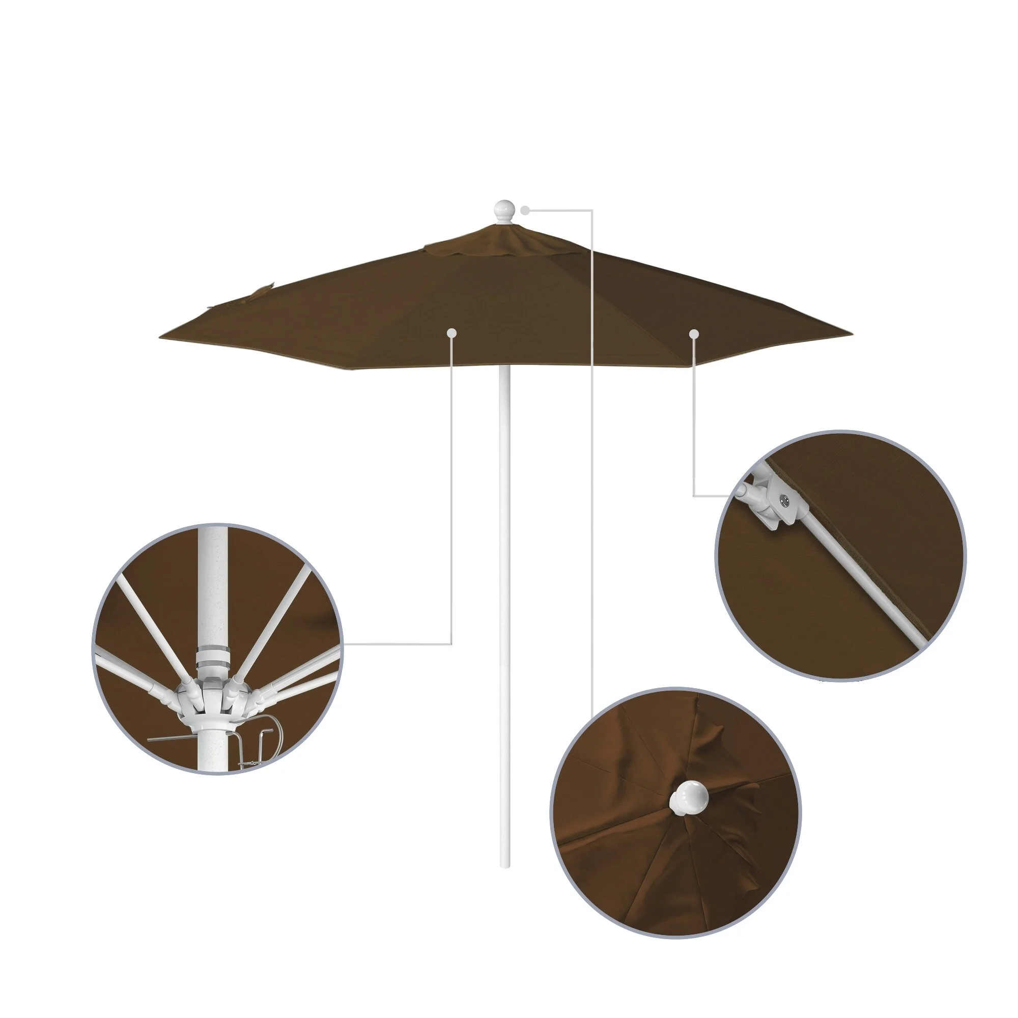 California Umbrella Venture 7.5' White Market Umbrella in Mocha - Curated Treasures Market