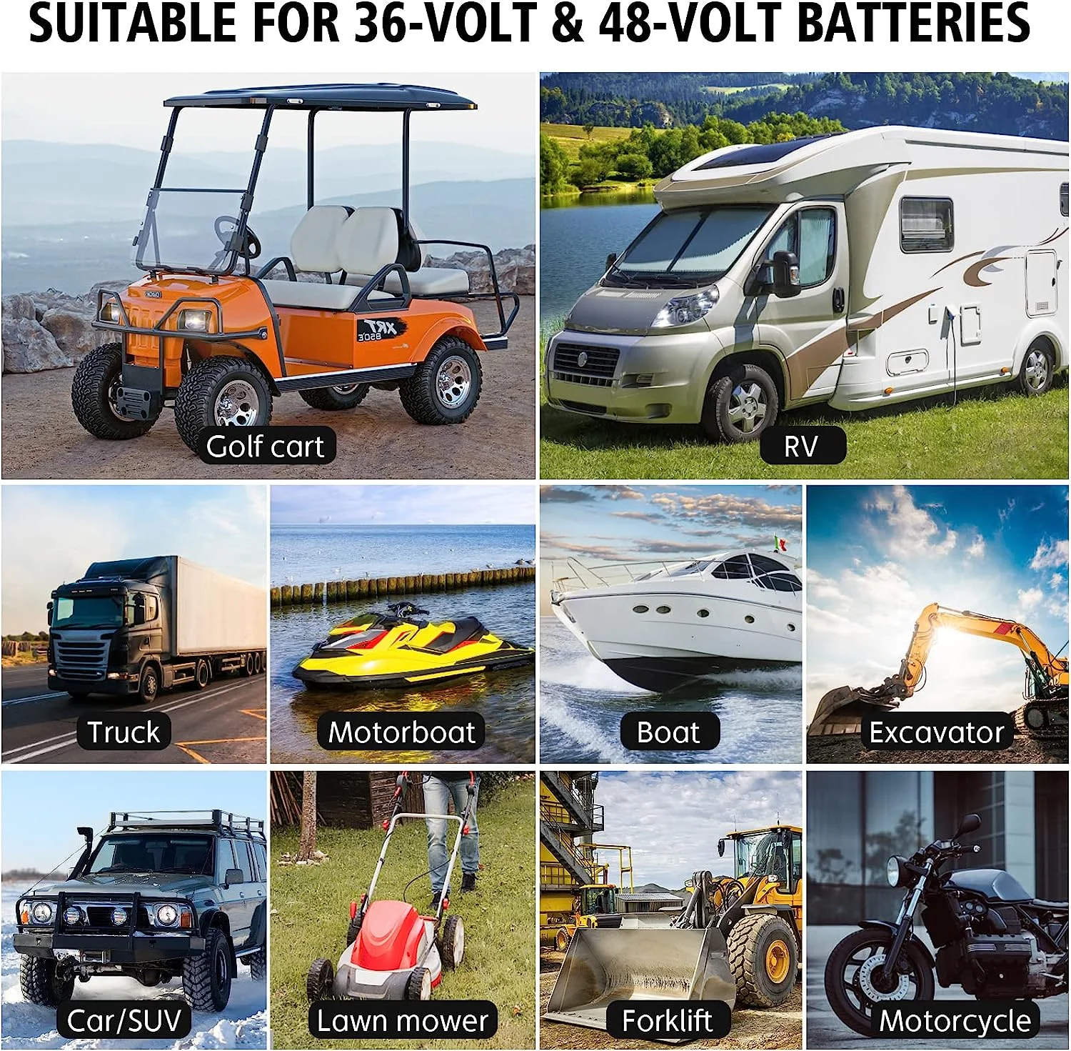 Golf cart Battery Charger, 48V 13A and 36V 18A Trickle Battery Charger,48 Volt cart Golf Charger,for 48 Volt Club Golf Car,Lithium,LiFePO4,Lead-Acid AGM/Gel/SLA..Battery Charger,3 Pin Round Plug - Curated Treasures Market