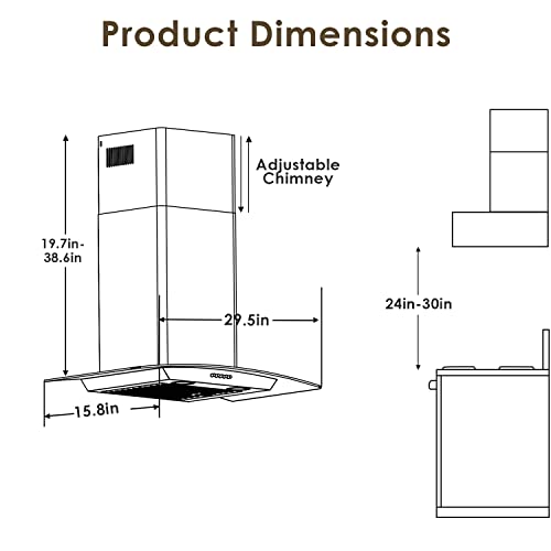 SOONYE Curved Glass Range Hood 30 inch