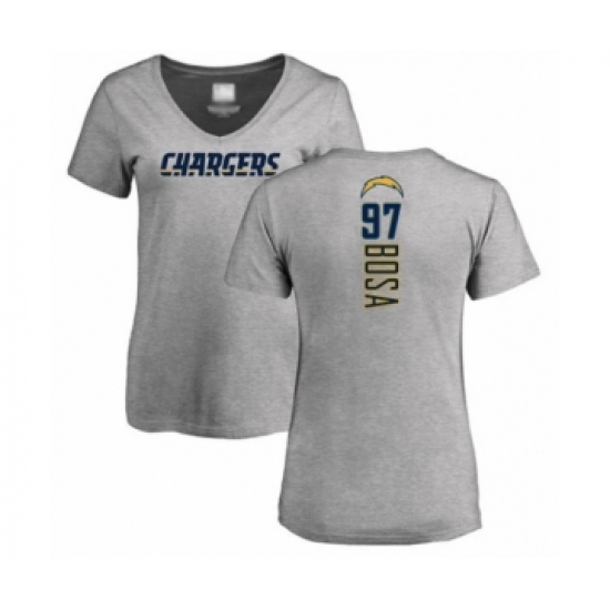 Football Women's Los Angeles Chargers #97 Joey Bosa Ash Backer T-Shirt