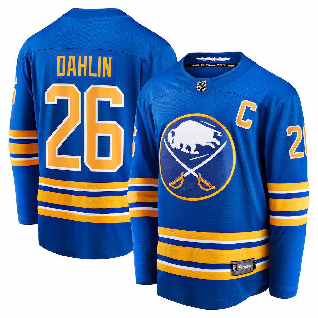 Men's Buffalo Sabres Rasmus Dahlin Fanatics Royal Home Captain Patch Breakaway Jersey