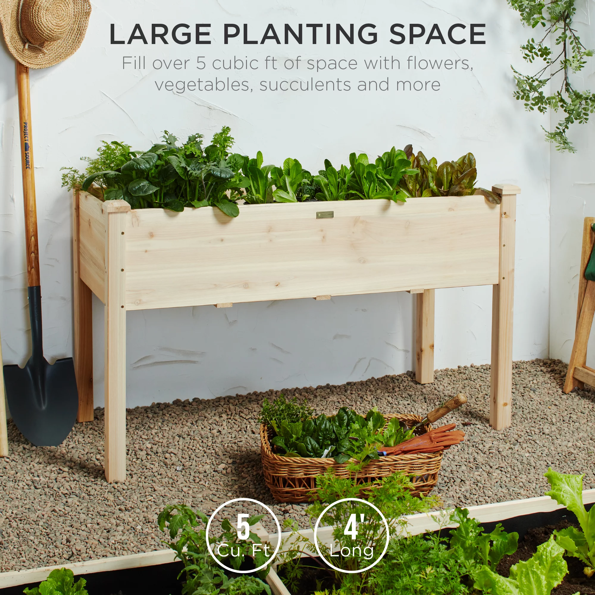 Best Choice Product 48x24x30in Raised Garden Bed, Elevated Wooden Planter for Yard w/ Foot Caps, Liner - Natural - Curated Treasures Market