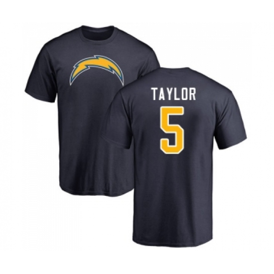 Football Los Angeles Chargers #5 Tyrod Taylor Navy Blue Name & Number Logo T-Shirt