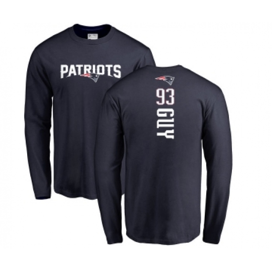 Football New England Patriots #93 Lawrence Guy Navy Blue Backer Long Sleeve T-Shirt