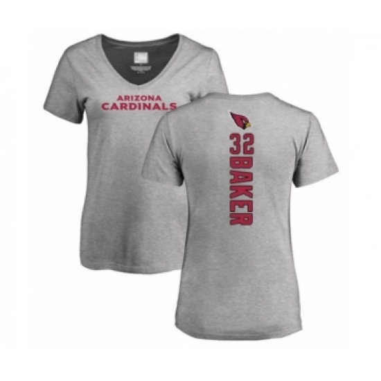 Football Women's Arizona Cardinals #32 Budda Baker Ash Backer V-Neck T-Shirt