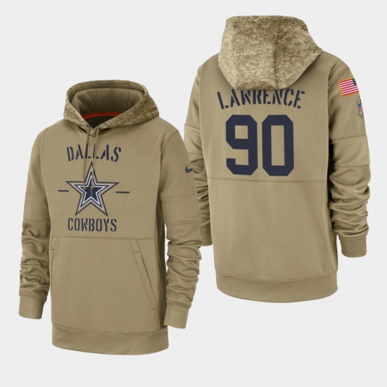 Men's Dallas Cowboys #90 Demarcus Lawrence 2019 Salute to Service Sideline Therma Pullover Hoodie - Tan
