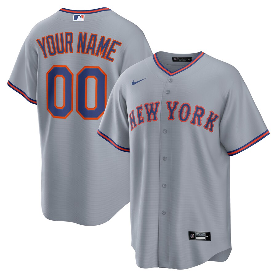 Men's New York Mets Nike Gray Road Custom Replica Jersey