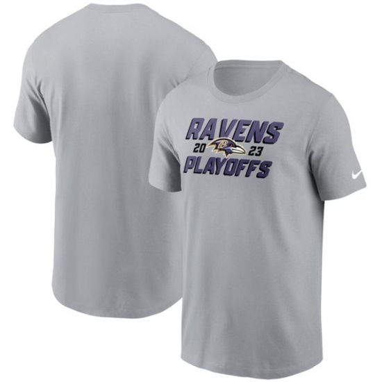 Men's Baltimore Ravens Gray 2023 Playoffs Iconic T-Shirt