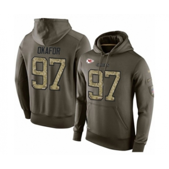 Football Men's Kansas City Chiefs #97 Alex Okafor Green Salute To Service Pullover Hoodie