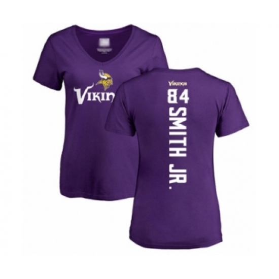 Football Women's Minnesota Vikings #84 Irv Smith Jr. Purple Backer Slim Fit T-Shirt