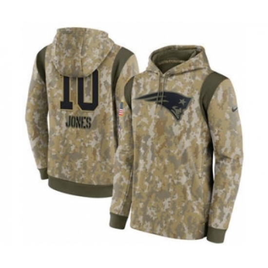 Men's New England Patriots #10 Mac Jones Camo 2021 Salute To Service Therma Performance Pullover Football Hoodie