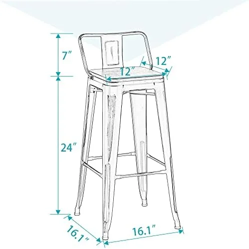 HBBOOMLIFE Stool Metal  Stools Set of 4 Industrial Counter Height  Stools White  Distressed Swivel  Stools with Back and Wooden Seat 26"  Stools Counter Height - Curated Treasures Market