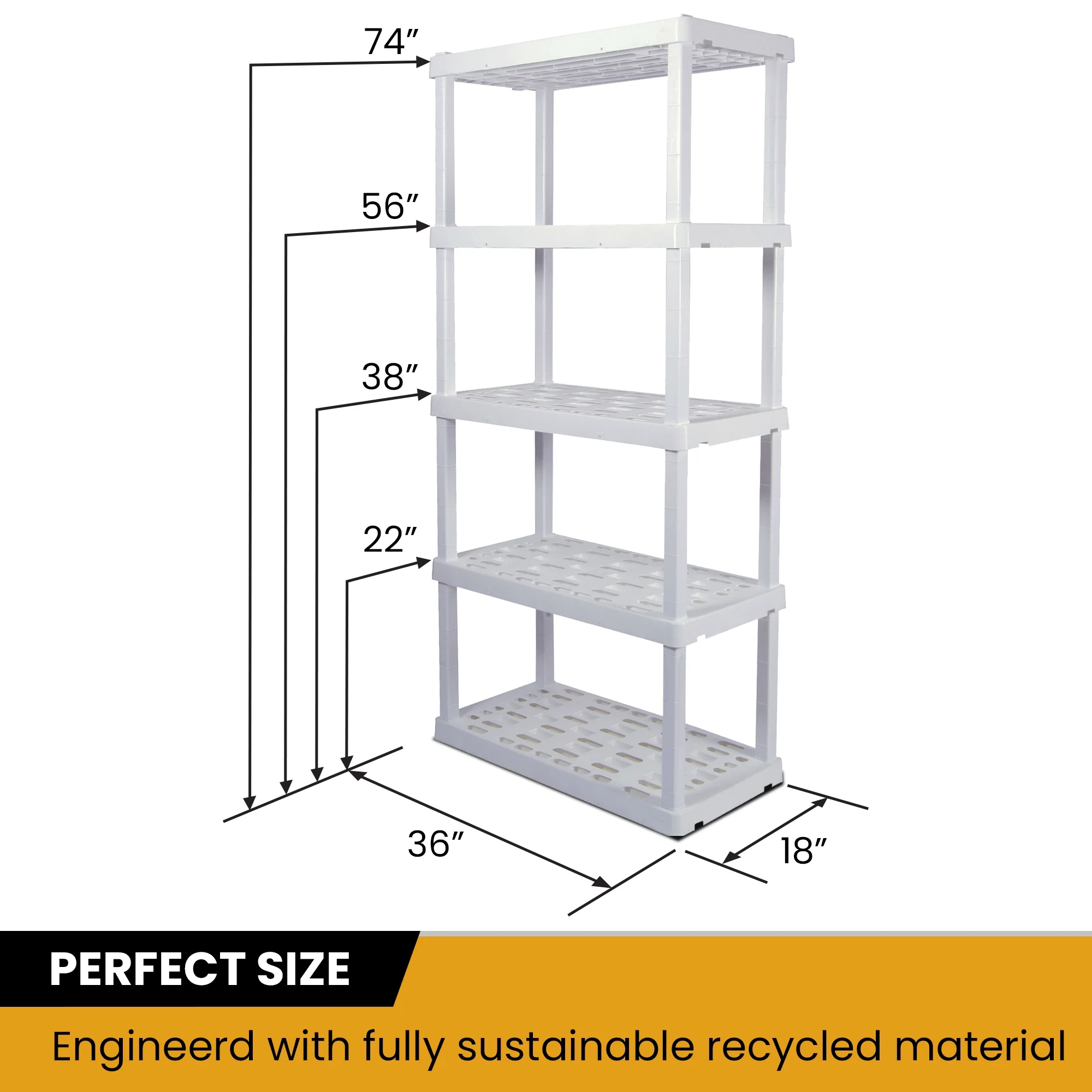 Hyper Tough 74 H x 18 D x 36 W 5 Shelf Plastic Garage Shelves, Pack of 4 Storage Shelving Units, White 750 lbs Capacity