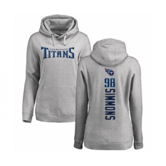 Football Women's Tennessee Titans #98 Jeffery Simmons Ash Backer Pullover Hoodie