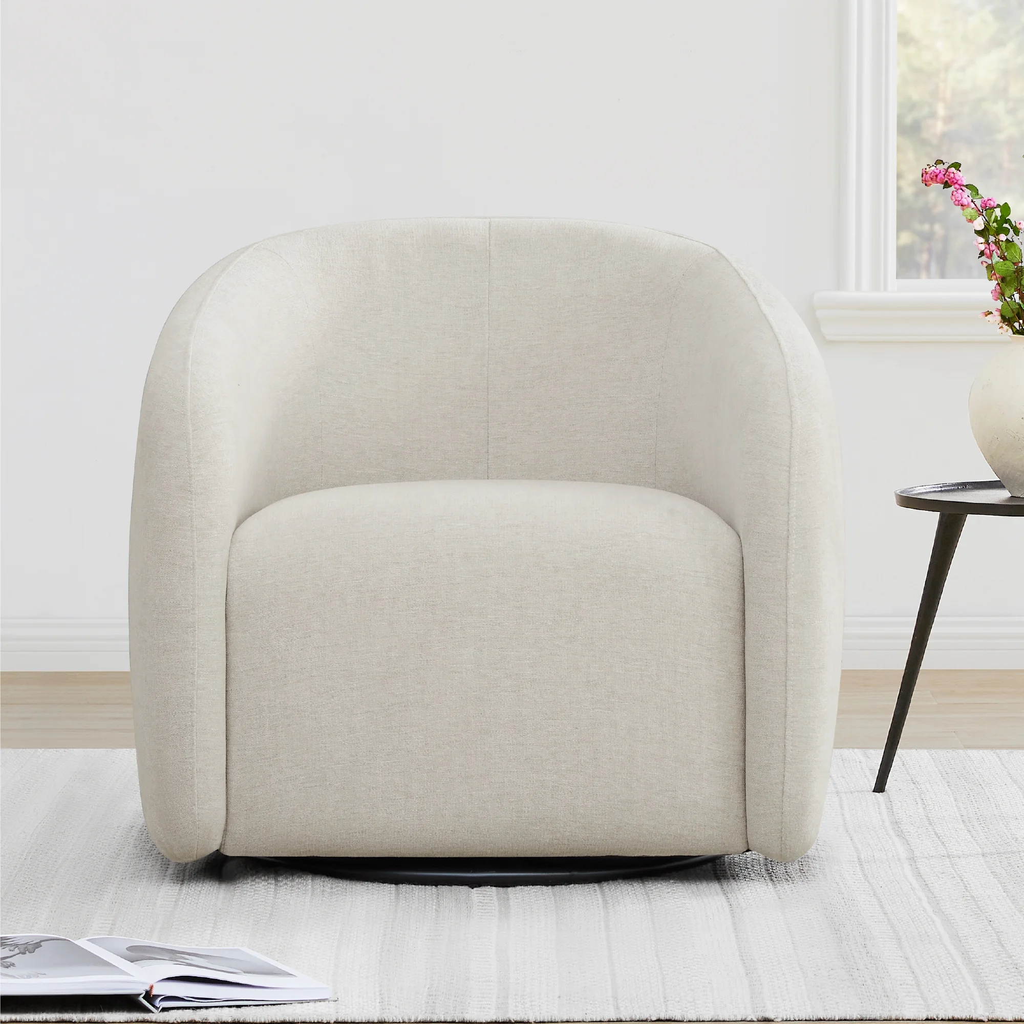 CHITA Swivel Accent Chairs, Modern Upholstered Fabric Arm Chair for Living Room Bedroom, Cream