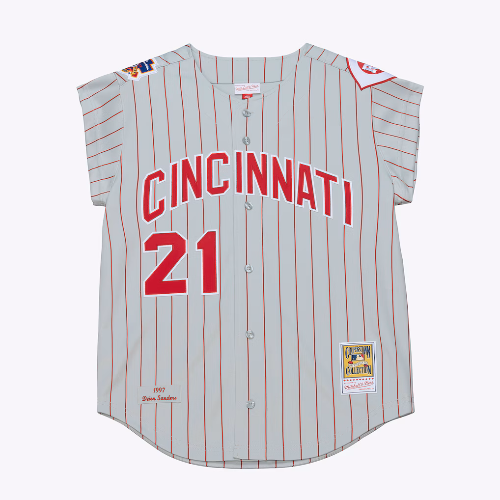 Men's Cincinnati Reds Deion Sanders Mitchell & Ness Gray 1997 Authentic Jersey
