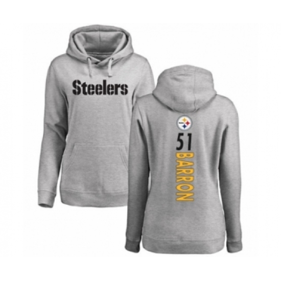 Women's Pittsburgh Steelers #51 Mark Barron Ash Backer Pullover Hoodie