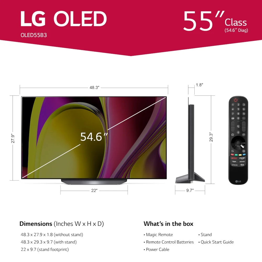 LG 55 Class 4K UHD OLED Web OS Smart TV with Dolby Vision B2 Series - OLED55B3PUA