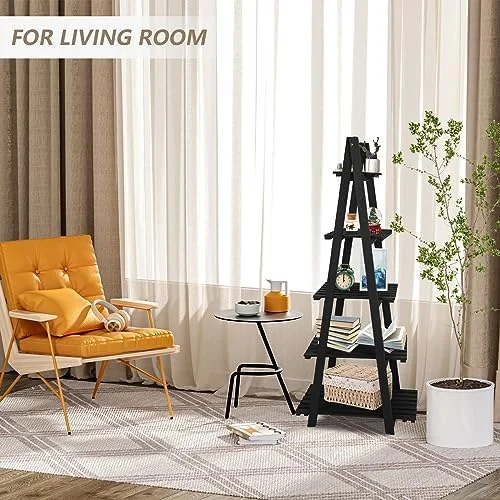 MQLIFEBOOM TAG 3 Tier Ladder   Wood -Shaped Bookshelves Ladder Bookcase Decorative Leaning Ladder   Plant Display   Rack  Room  Home  Office  Kitchen  Bedroom  Balcony - Curated Treasures Market