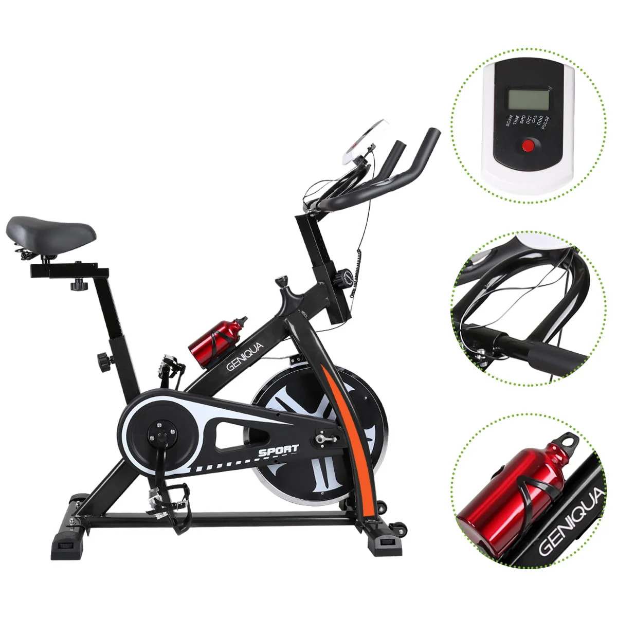 Geniqua Black Indoor Pro Exercise Bike Stationary Cycling Home Cardio Gym LCD Display