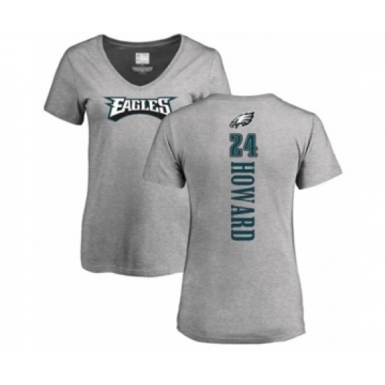 Women's Philadelphia Eagles #24 Jordan Howard Ash Backer V-Neck T-Shirt