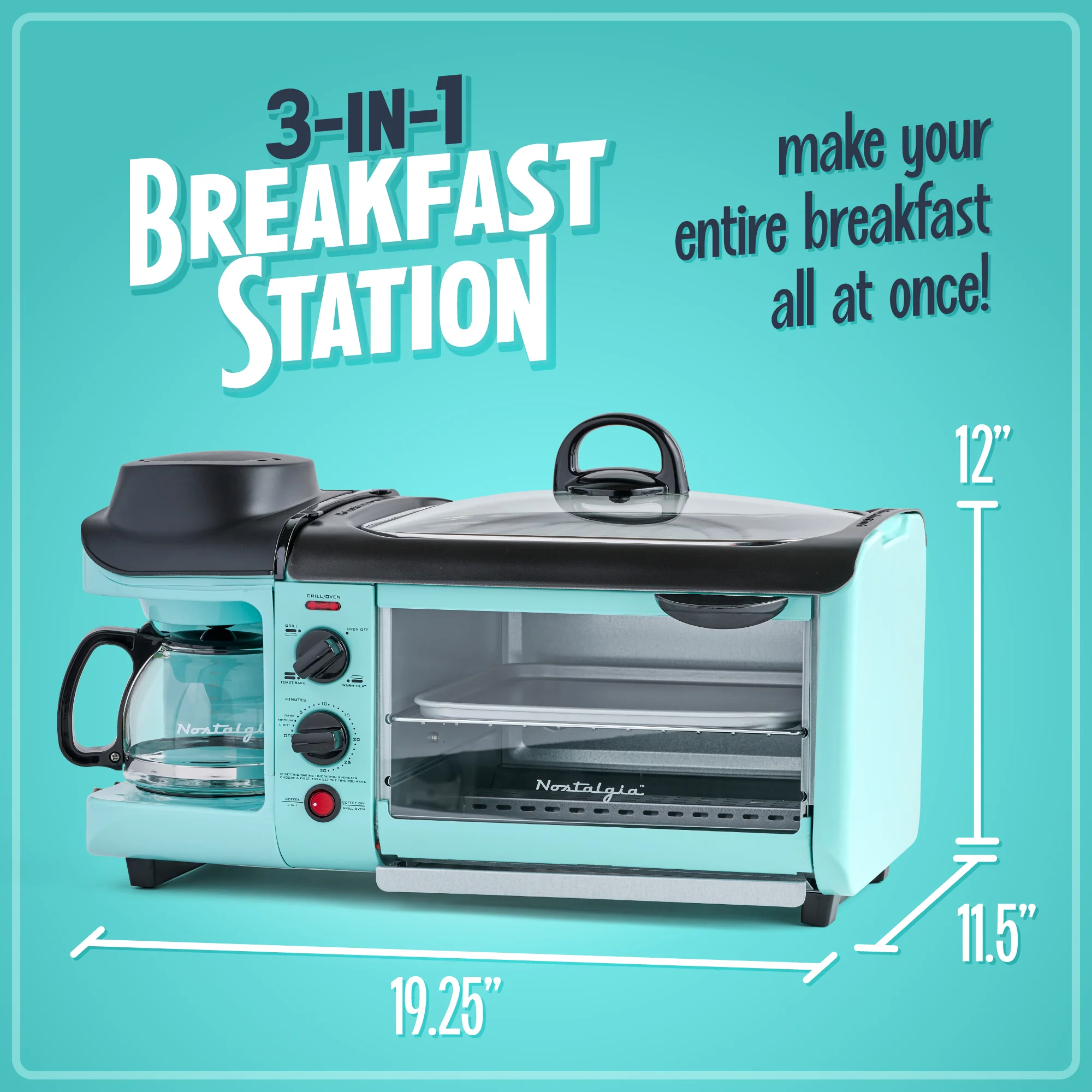 Retro 3-in-1 Family Size Breakfast Station, Aqua