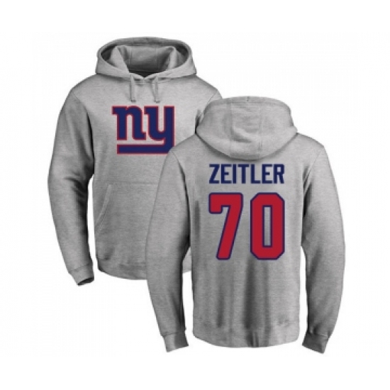 Football New York Giants #70 Kevin Zeitler Ash Name & Number Logo Pullover Hoodie