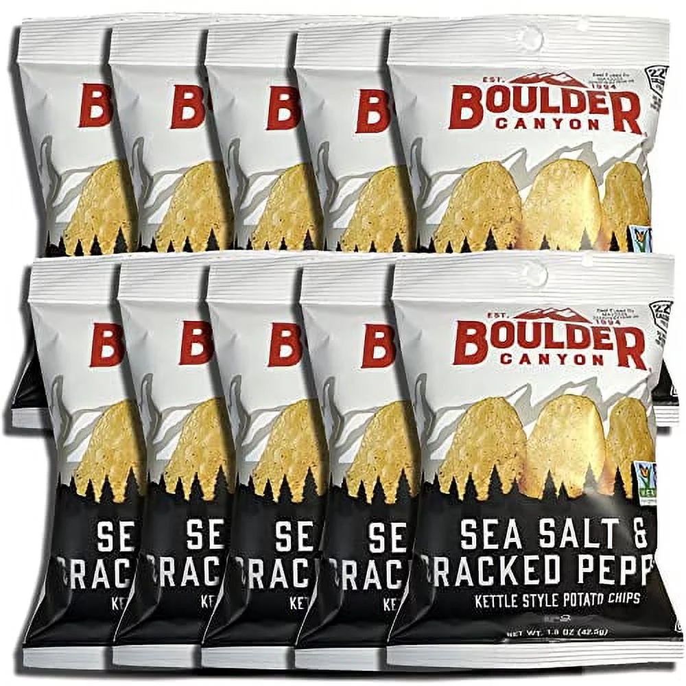 (2 pack) Kettle Style Potato Chips from Boulder | 1.5 Oz | (Cracked Pepper, 10 Bags) - Curated Treasures Market