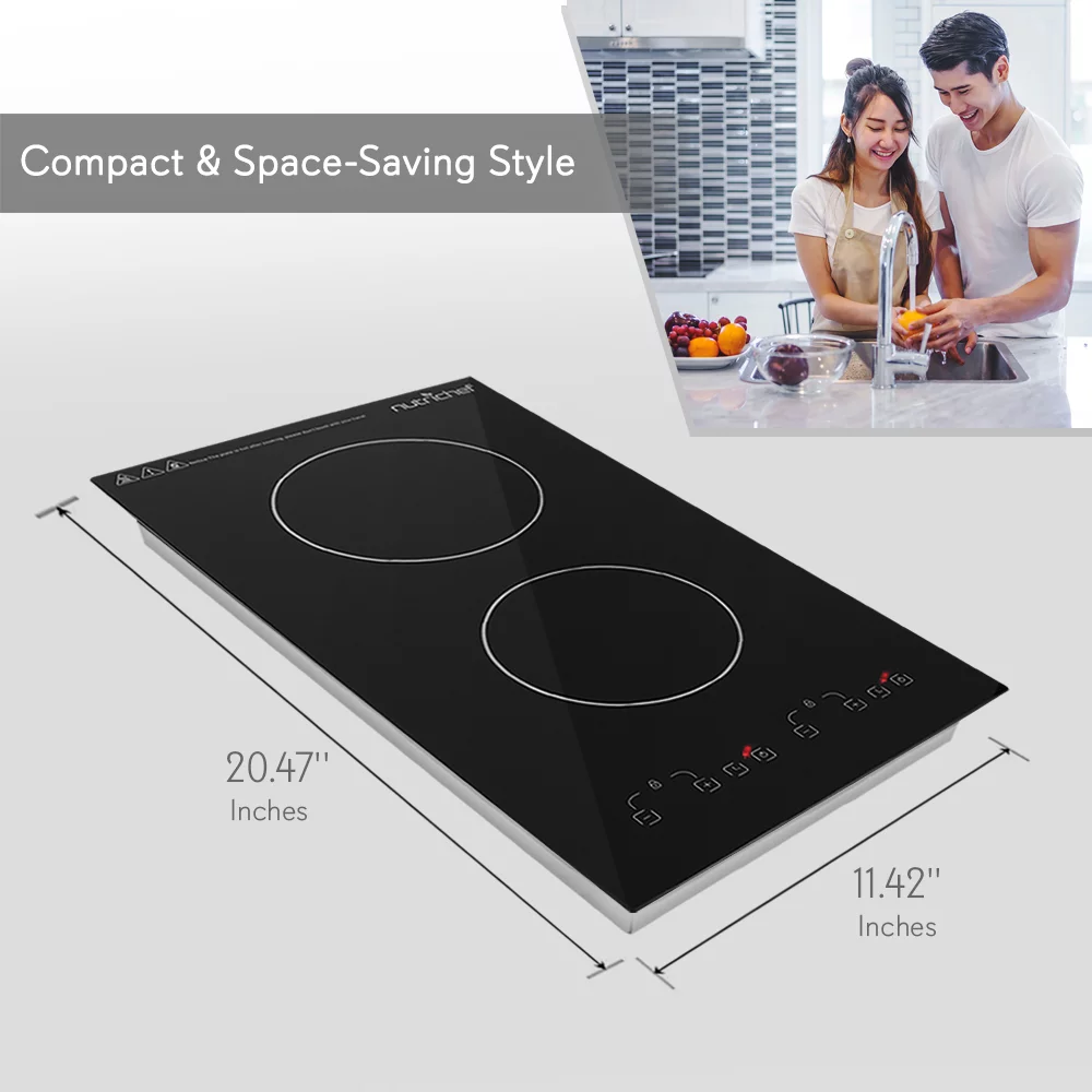 NutriChef 1800W Dual Induction Adjustable Double Countertop Cooktop Burner