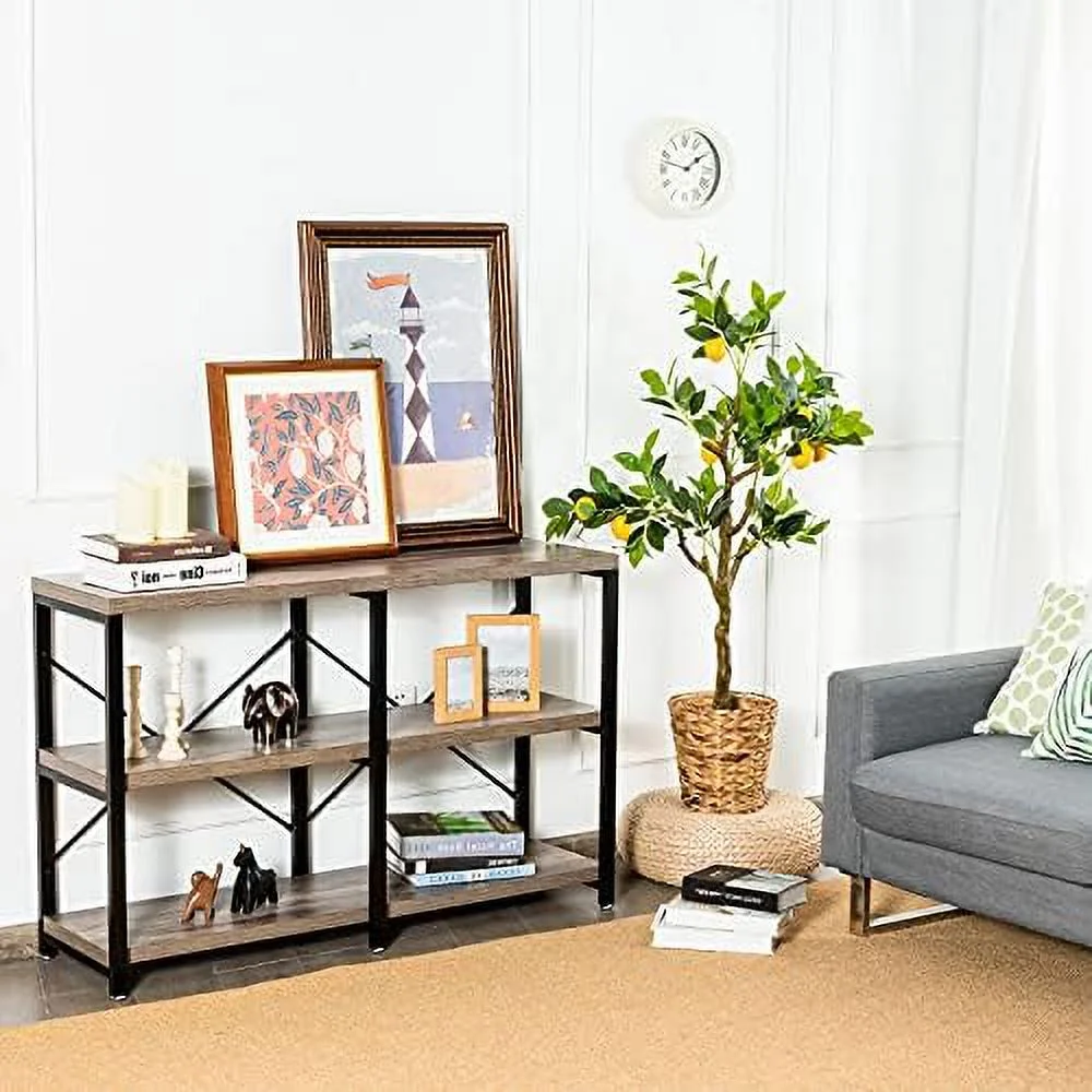 JYHOME 3-Tier Console Table  55" L Sofa Table w/ Shelves  Rustic Narrow Entryway Table  Media Entertainment Center  Wood Accent Couch Table for Hallway Living Room - Curated Treasures Market