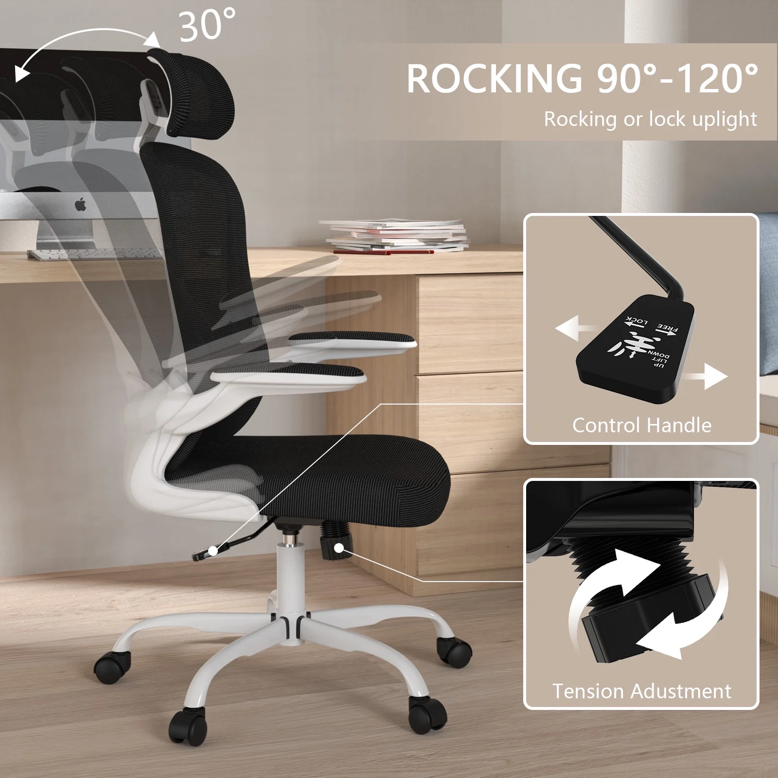 Lioncin High Back Ergonomic Desk Chair Office Chair, Breathable Mesh Desk Chair with Adjustable Lumbar Support and Headrest,White - Curated Treasures Market