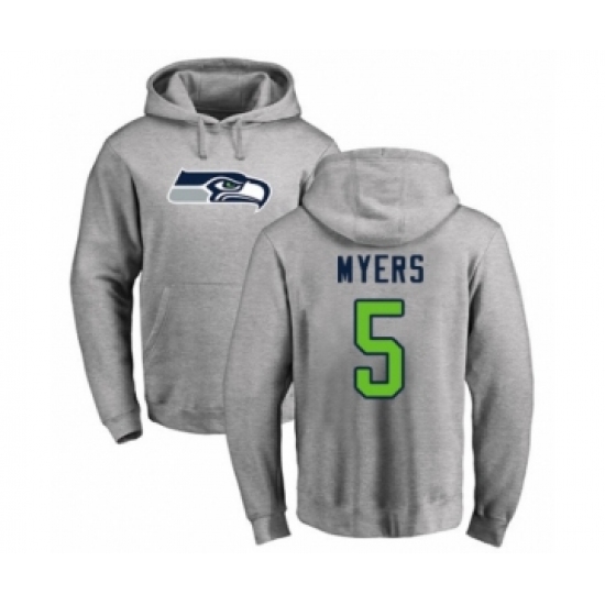 Football Seattle Seahawks #5 Jason Myers Ash Name & Number Logo Pullover Hoodie