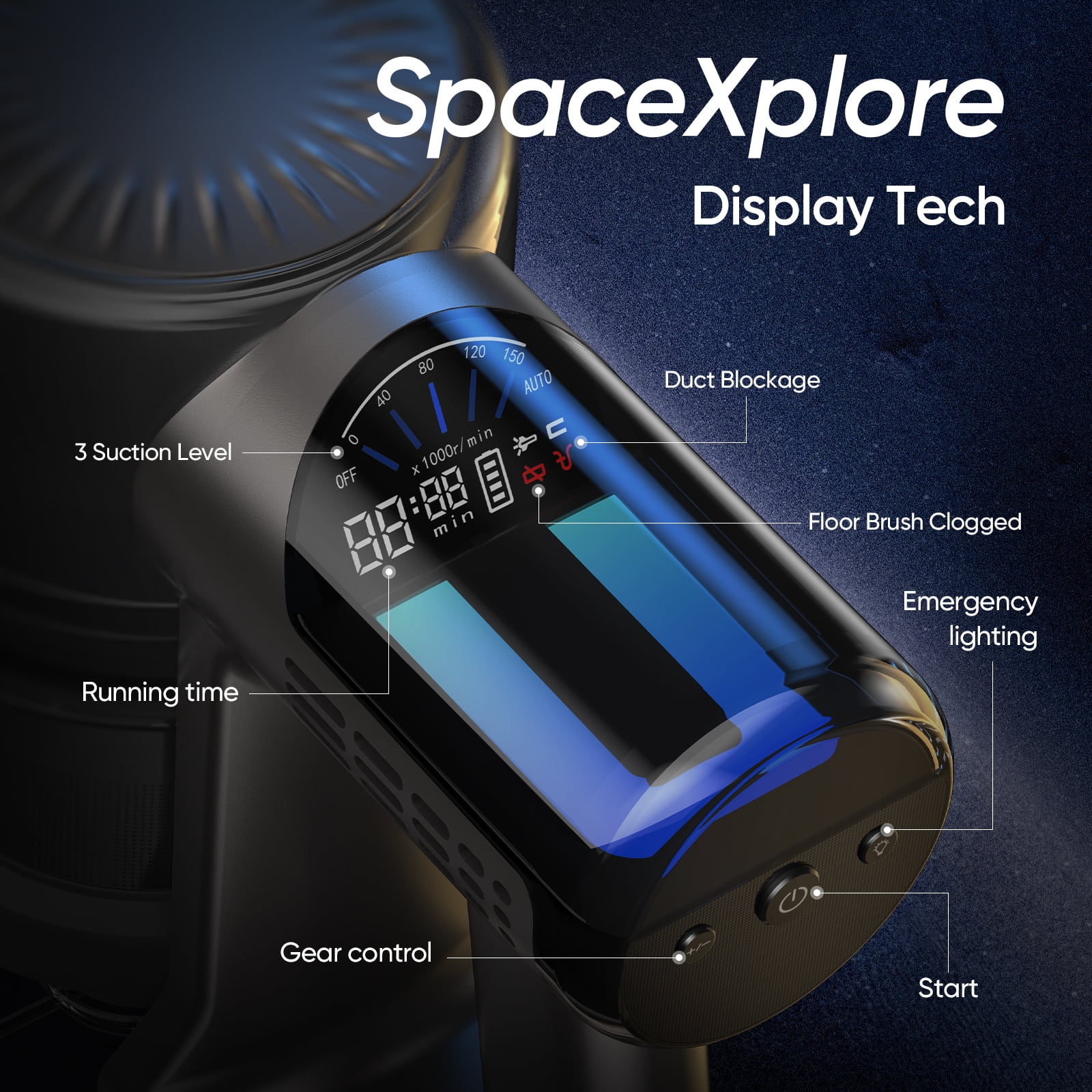 Moosoo Stick Vacuum Cleaner 30Kpa Strong Suction with Innovative 3-Colors Curved Display, Portable Lightweight Vac for Hard Floor, Carpet, Pet Hair