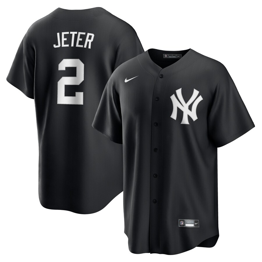 Men's New York Yankees Derek Jeter Nike Black Lights Out Replica Player Jersey