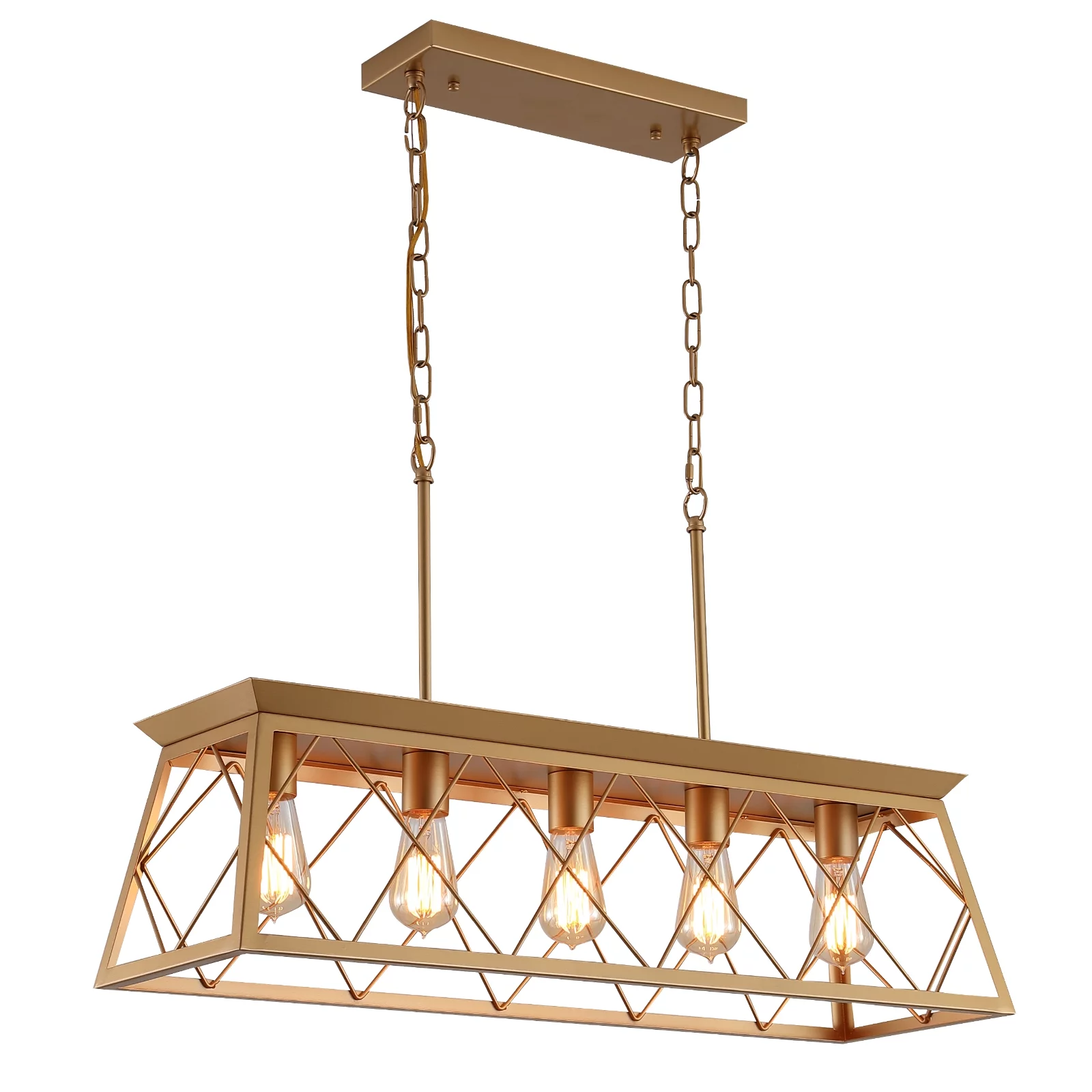 AMZASA Gold Farmhouse Chandelier,5-Light Fixture in Gold Finish for Kitchen Island Bar Dining Table,UL Listed