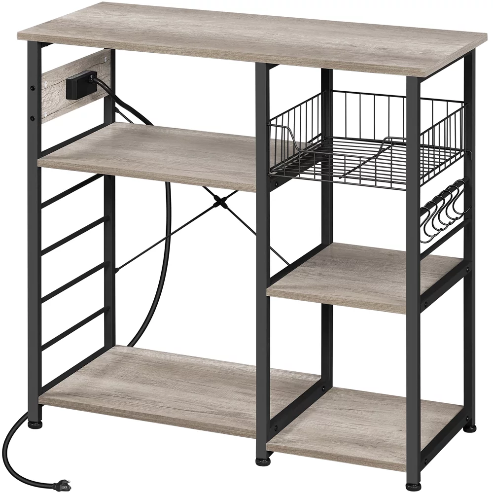 SmileMart Vintage Kitchen Island Baker's Rack Storage with Power Outlet Utility, Gray - Curated Treasures Market