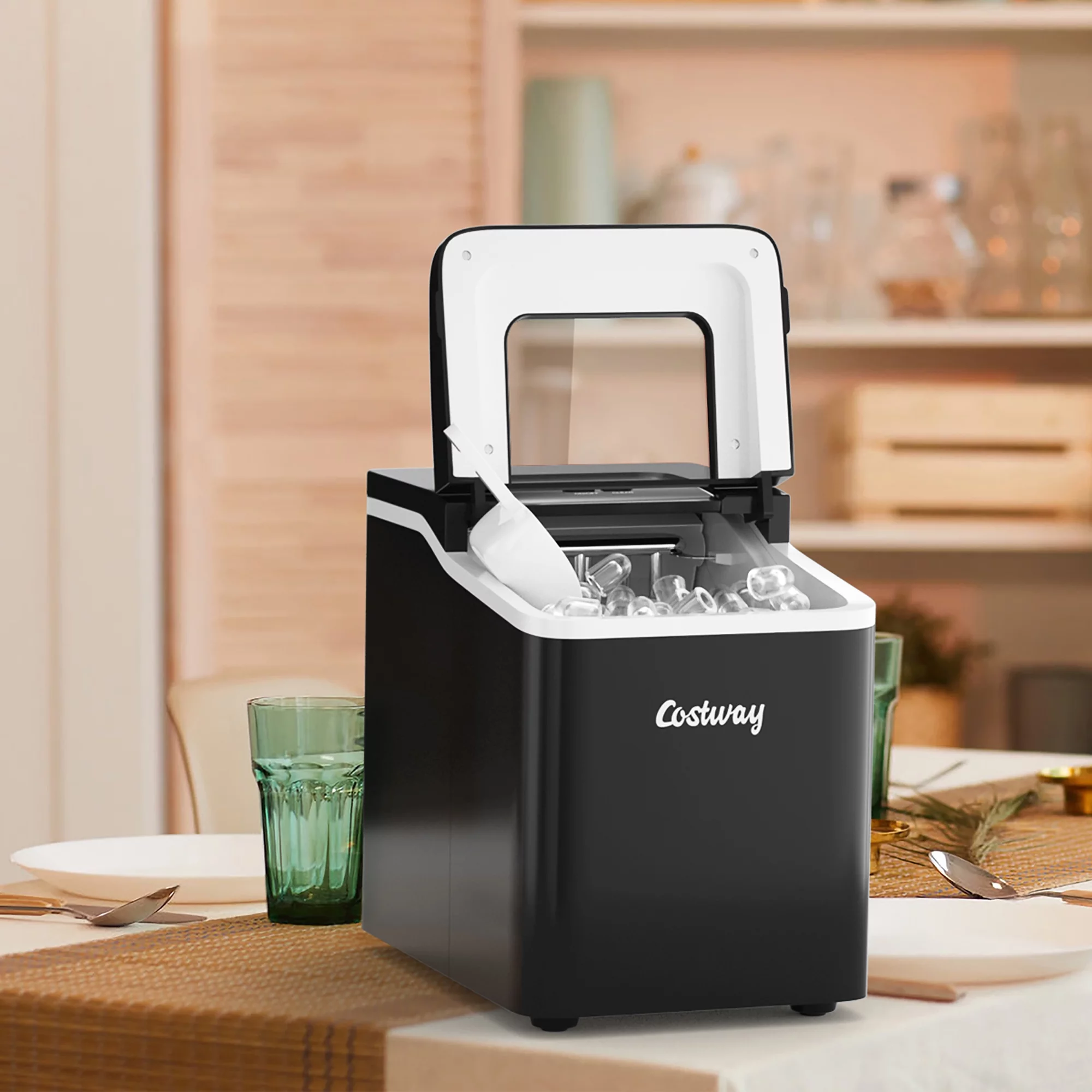Costway Portable Ice Maker Machine Countertop 26Lbs/24H Self-cleaning w/ Scoop Green