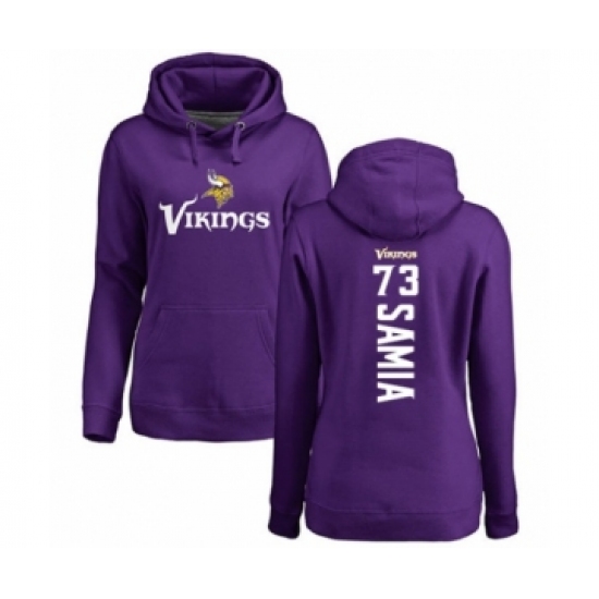 Football Women's Minnesota Vikings #73 Dru Samia Purple Backer Pullover Hoodie
