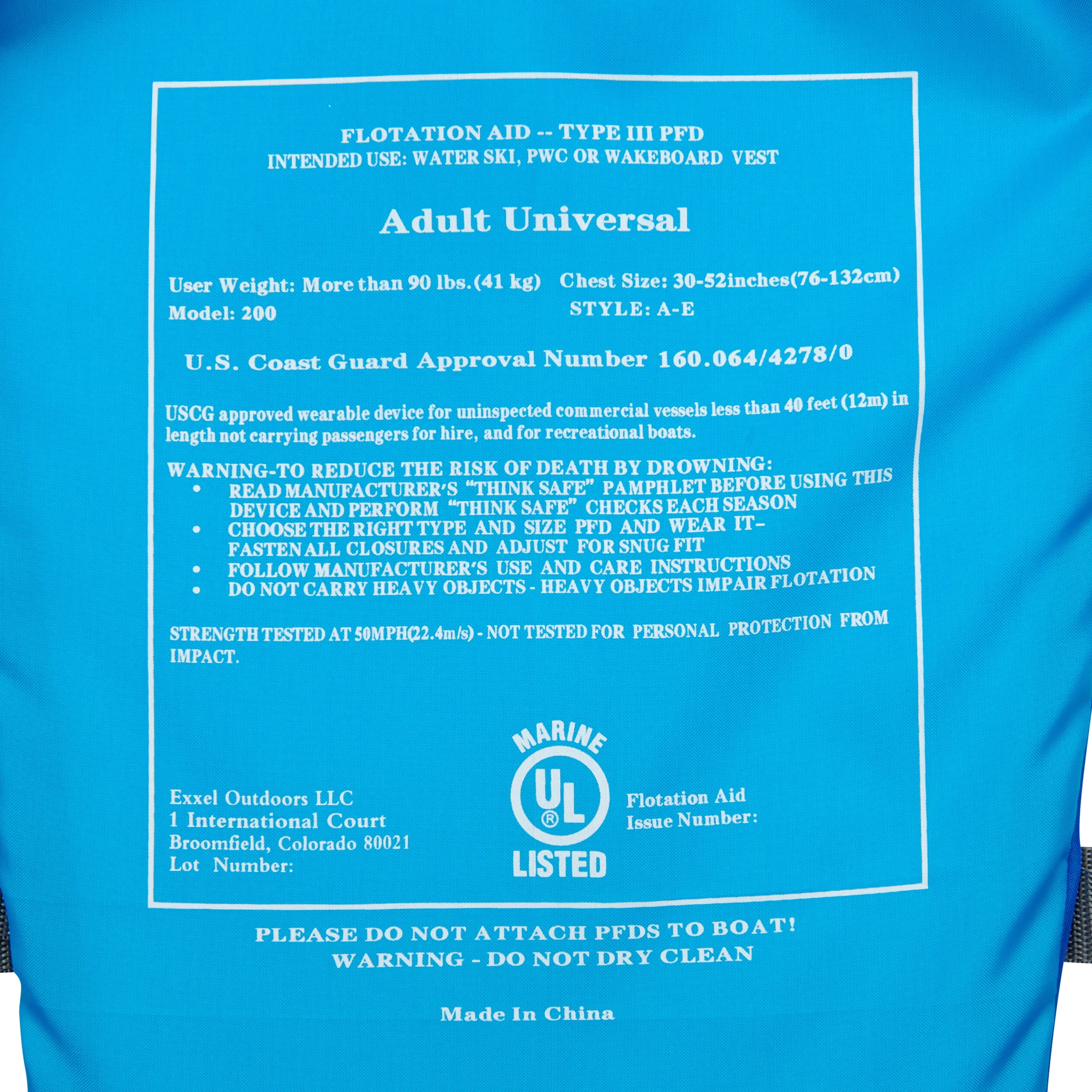 X2O Universal Adult Life Vest and Jacket, (30 - 50 Chest), Blue Ocean Coral