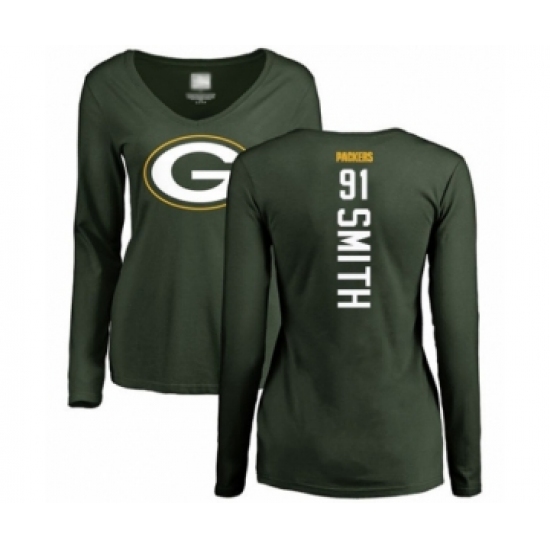 Football Women's Green Bay Packers #91 Preston Smith Green Backer Long Sleeve T-Shir