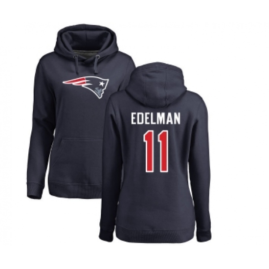 Football Women's New England Patriots #11 Julian Edelman Navy Blue Name & Number Logo Pullover Hoodie