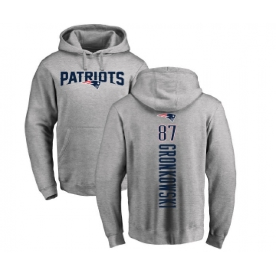 Football New England Patriots #87 Rob Gronkowski Ash Backer Pullover Hoodie