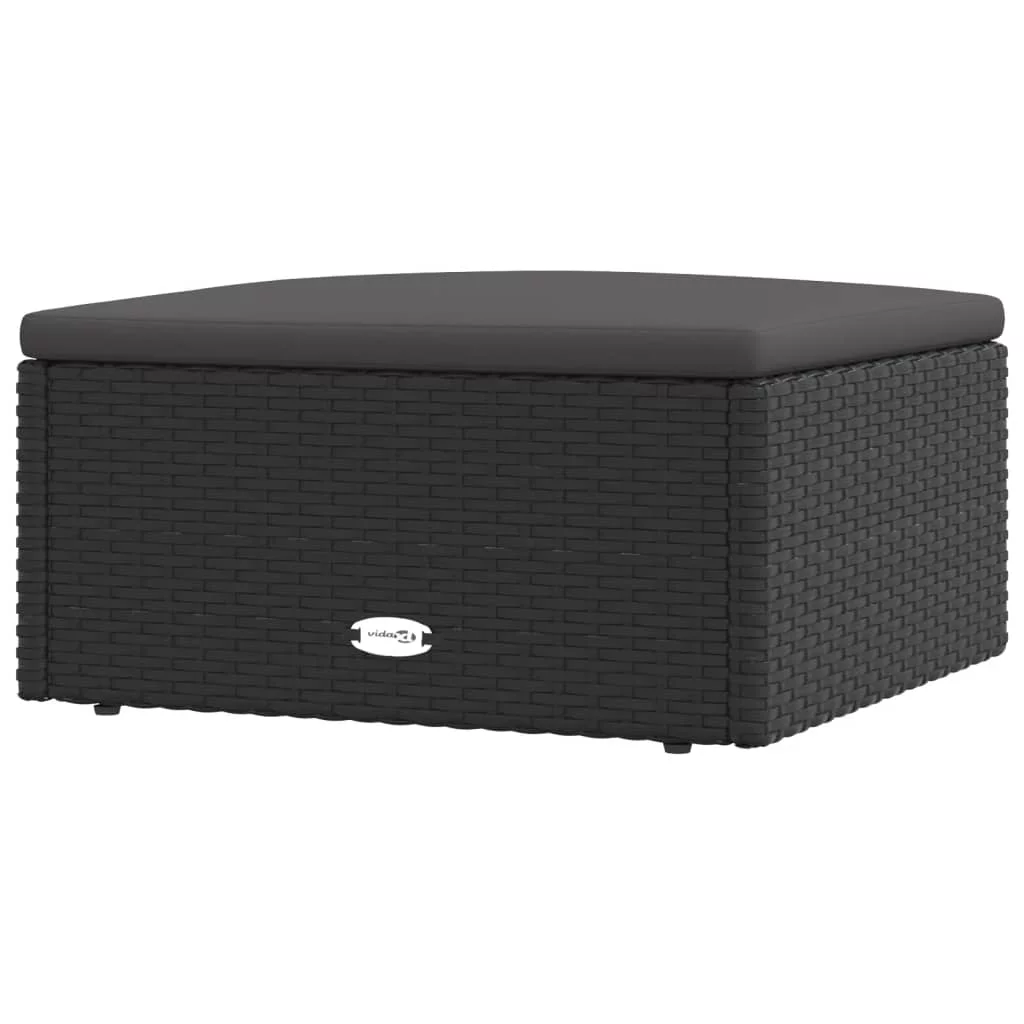 Suzicca Patio Footstool with Cushion Black Poly Rattan - Curated Treasures Market